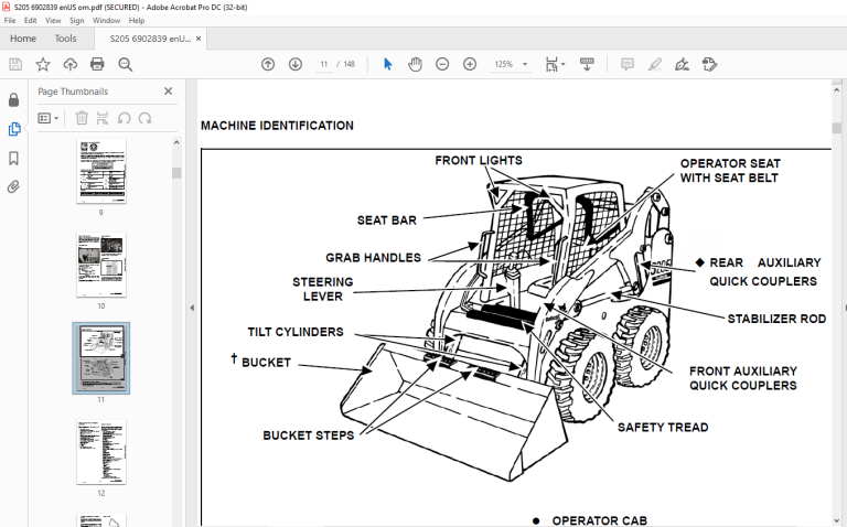 Bobcat S205 Turbo S205 Turbo High Flow Loader Operation & Maintenance