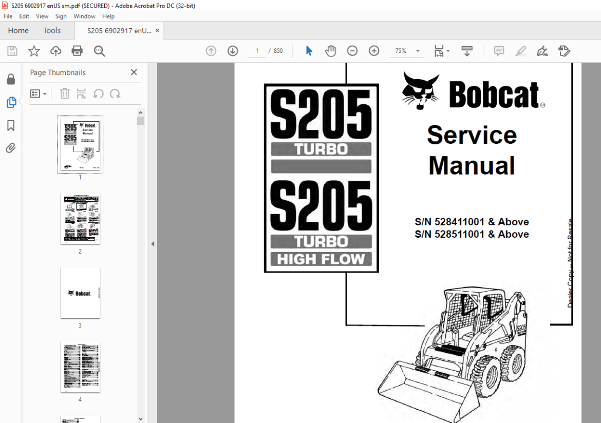 Bobcat S205 Turbo S205 Turbo High Flow Loader Service Manual 6902917 (7