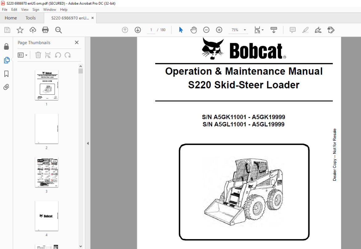 Bobcat S220 Skid-Steer Loader Operation & Maintenance Manual 6986970