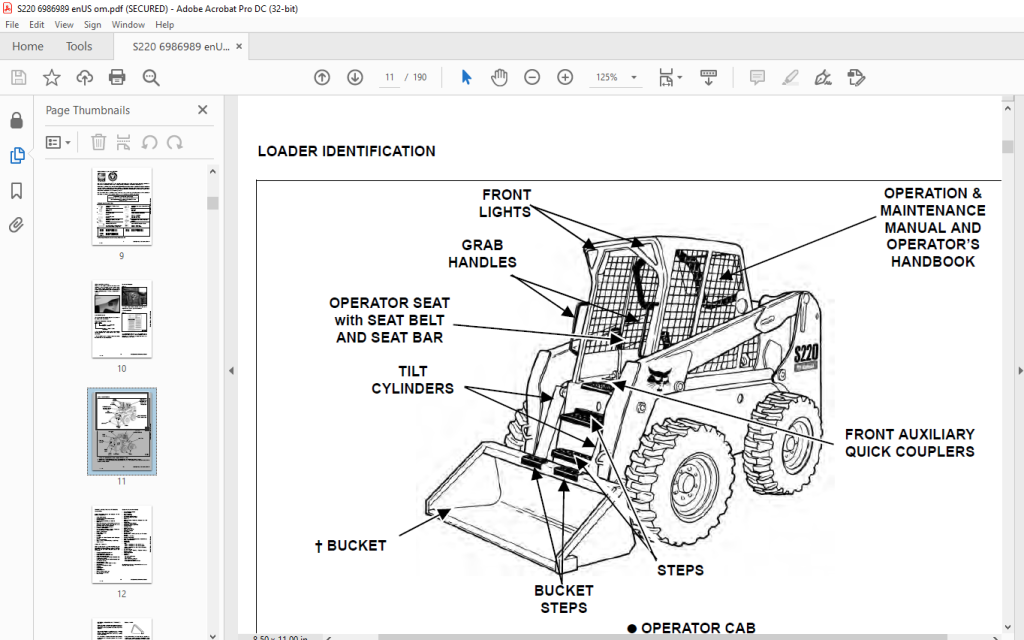 Bobcat S220 Skid-Steer Loader Operation & Maintenance Manual 6986989