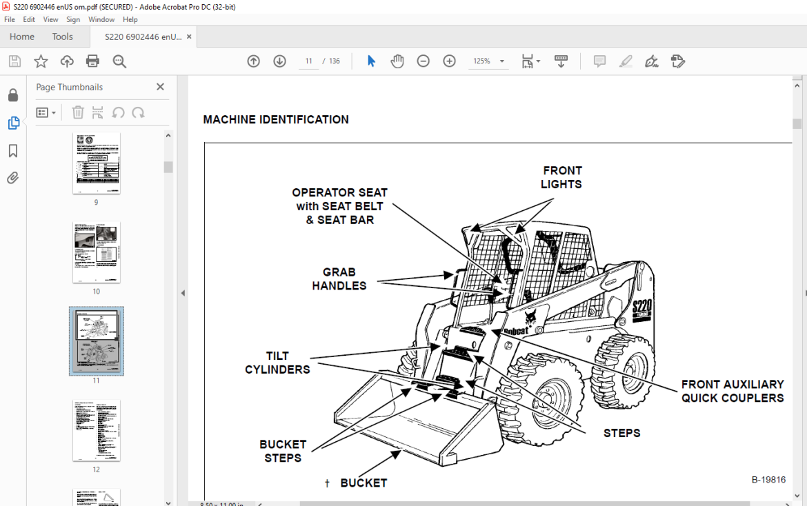 Bobcat S220 Turbo S220 Turbo High Flow Loader Operation & Maintenance ...