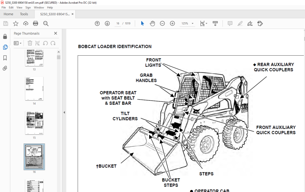 Bobcat S250, S300 Skid-Steer Loader Service Manual 6904158 (3-09) - PDF ...