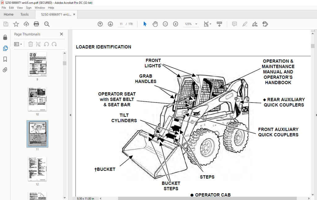 Bobcat S250 Skid-Steer Loader Operation & Maintenance Manual 6986971 ...