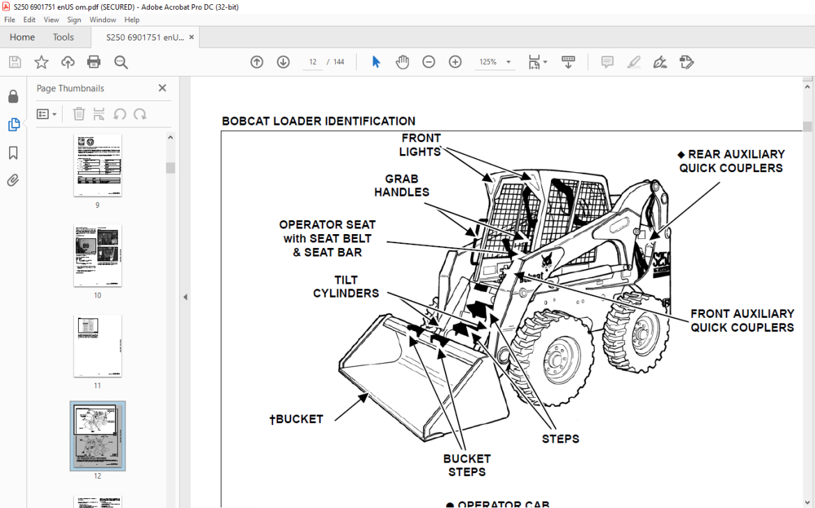 Bobcat S250 Turbo S250 Turbo High Flow Loader Operation & Maintenance ...