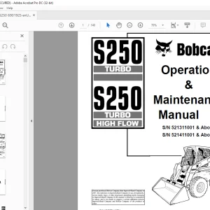 Bobcat S250 Turbo S250 Turbo High Flow Loader Operation & Maintenance Manual 6901925 - PDF DOWNLOAD