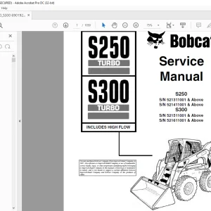 Bobcat S250 Turbo S300 Turbo High Flow Loader Service Manual 6901926 (6-12) - PDF DOWNLOAD