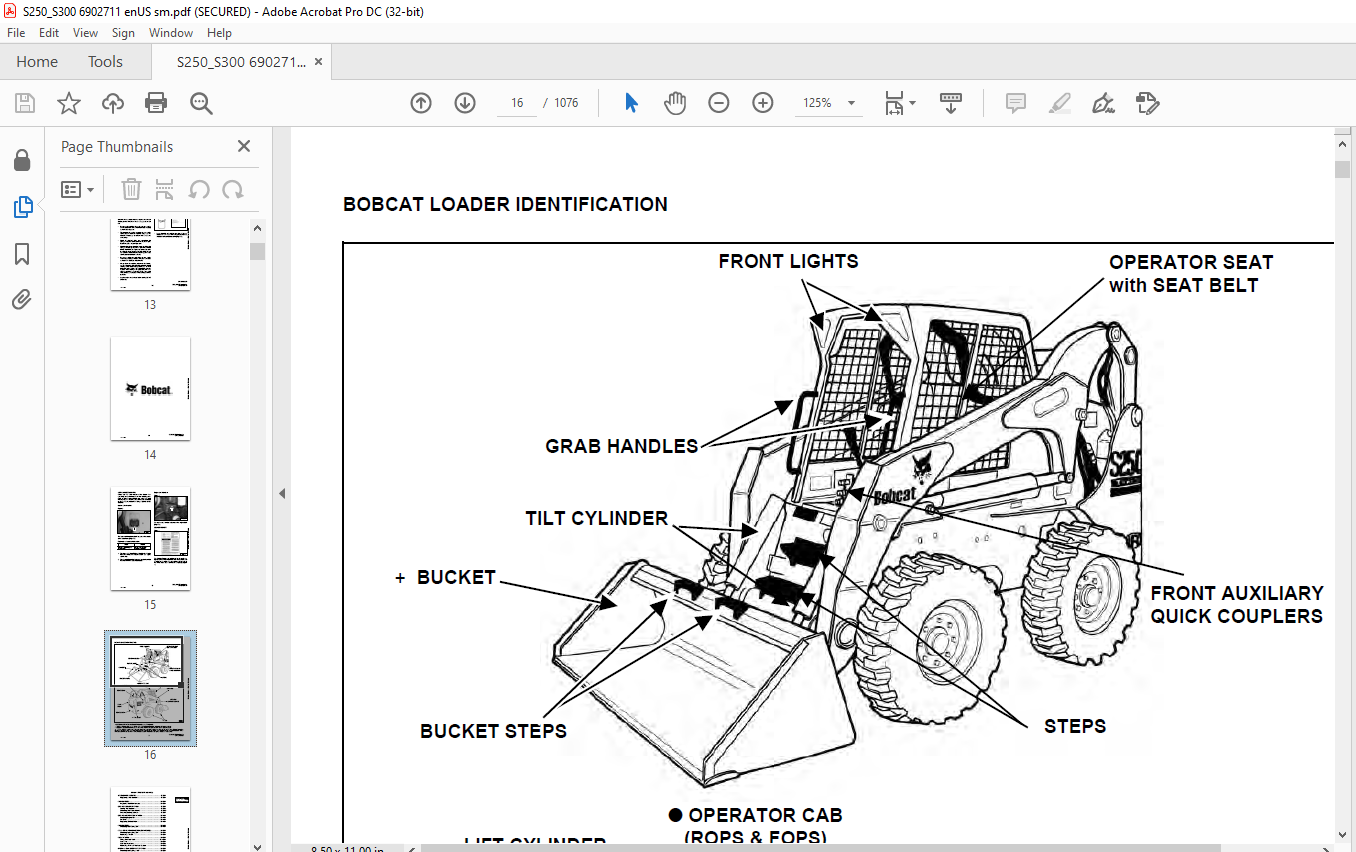 Bobcat S250 Turbo S300 Turbo High Flow Loader Service Manual 6902711 (6 ...