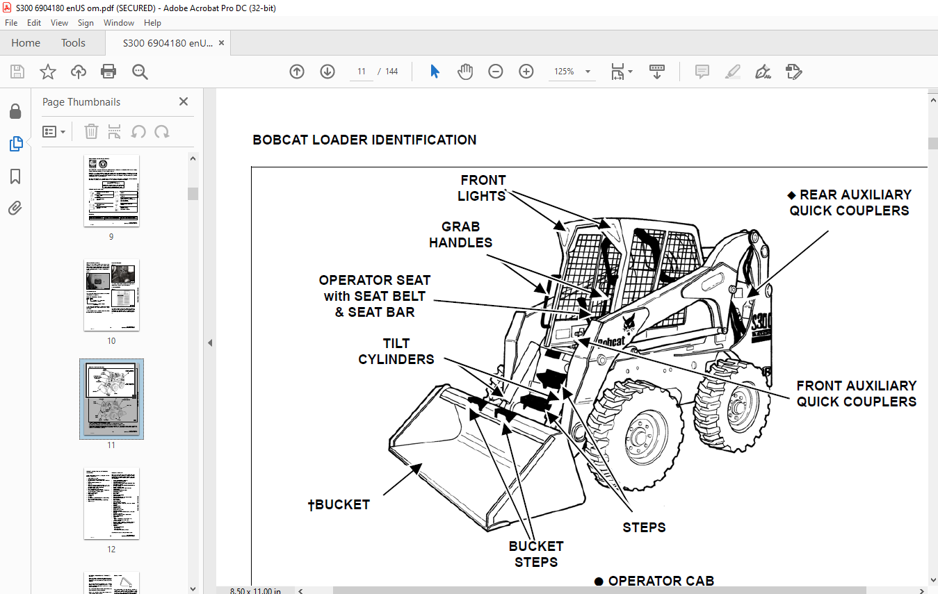 Bobcat S300 Turbo S300 Turbo High FLow Loader Operation & Maintenance ...