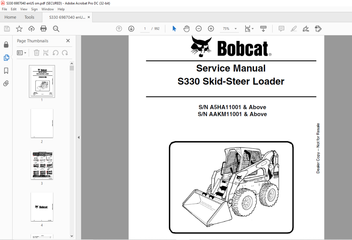 Bobcat S330 Skid-Steer Loader Service Manual 6987040 - PDF DOWNLOAD