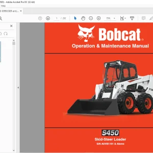 Bobcat S450 Skid-Steer Loader Operation & Maintenance Manual SN AUVB1101 & Above - PDF DOWNLOAD