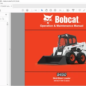 Bobcat S450 Skid-Steer Loader Operation & Maintenance Manual SN B4J111001 & Above - PDF DOWNLOAD