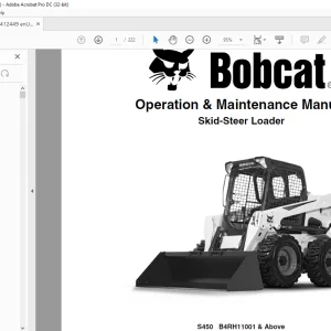 Bobcat S450 Skid-Steer Loader Operation & Maintenance Manual SN B4RH11001 & Above - PDF DOWNLOAD