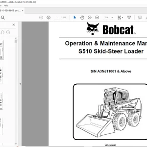 Bobcat S510 Skid-Steer Loader Operation & Maintenance Manual SN A3NJ11001 & Above - PDF DOWNLOAD