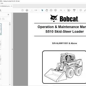 Bobcat S510 Skid-Steer Loader Operation & Maintenance Manual SN ALNW11001 & Above - PDF DOWNLOAD