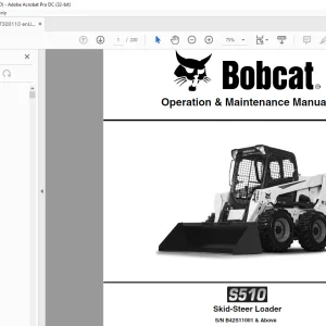 Bobcat S510 Skid-Steer Loader Operation & Maintenance Manual SN B42S11001 & Above - PDF DOWNLOAD