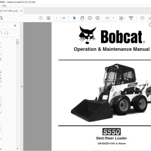Bobcat S550 Skid-Steer Loader Operation & Maintenance Manual SN B4ZD11001 & Above - PDF DOWNLOAD