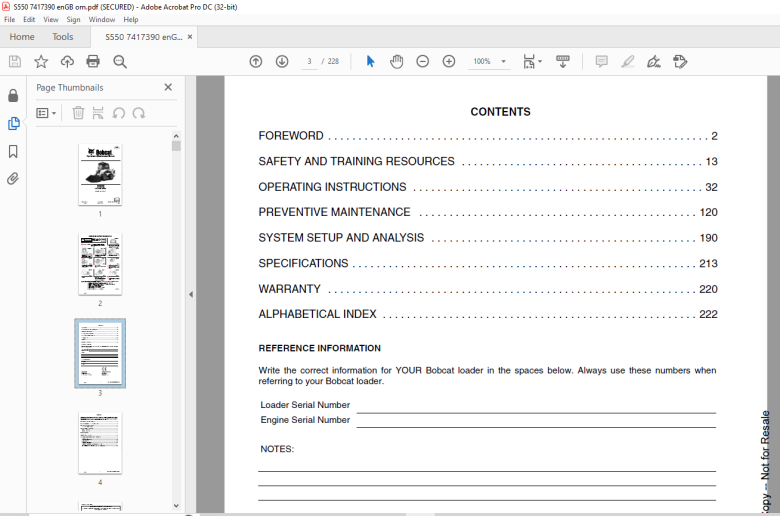 Bobcat S550 Skid-Steer Loader Operation & Maintenance Manual SN