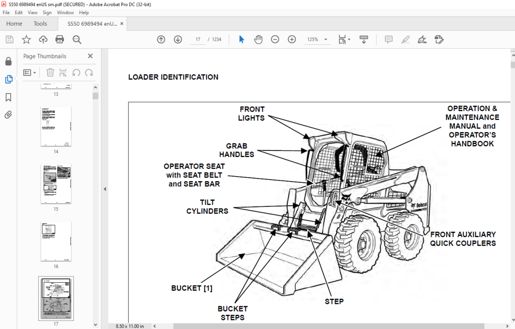 Bobcat S550 Skid-Steer Loader Service Manual 6989494 - PDF DOWNLOAD