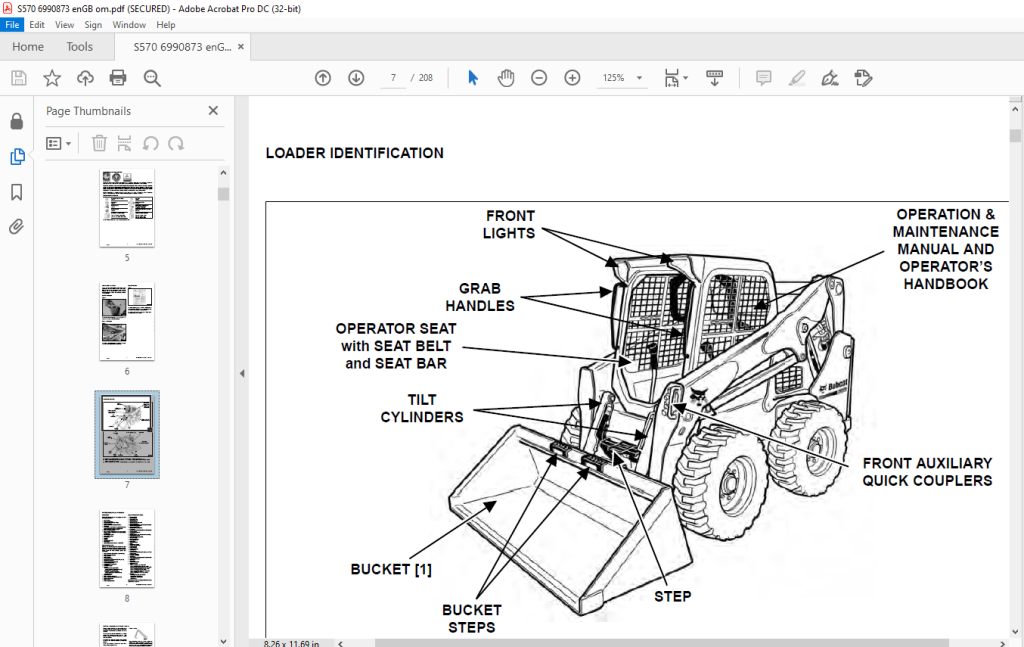 Bobcat S570 Skid-Steer Loader Operation & Maintenance Manual SN