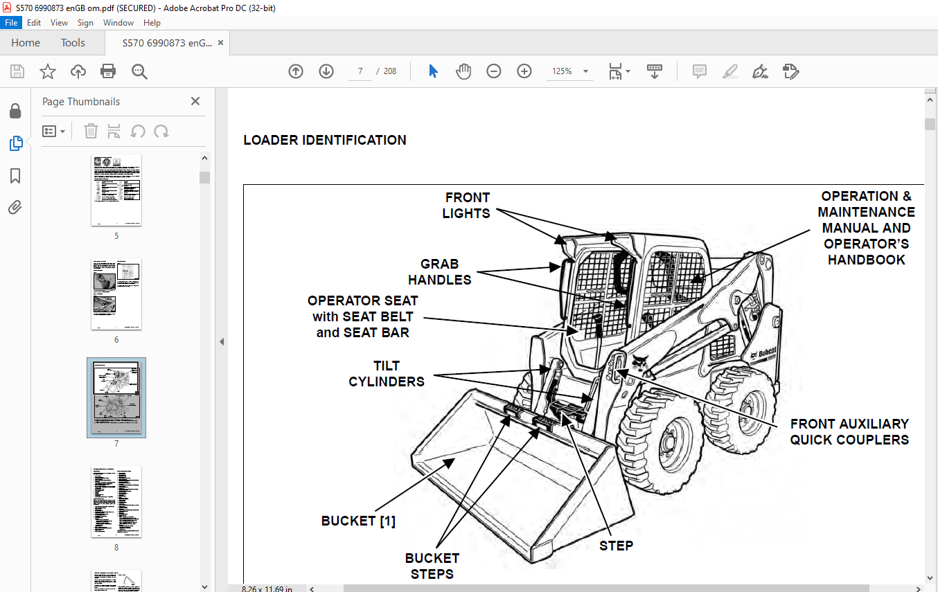 Bobcat S570 Skid-Steer Loader Operation & Maintenance Manual SN ...