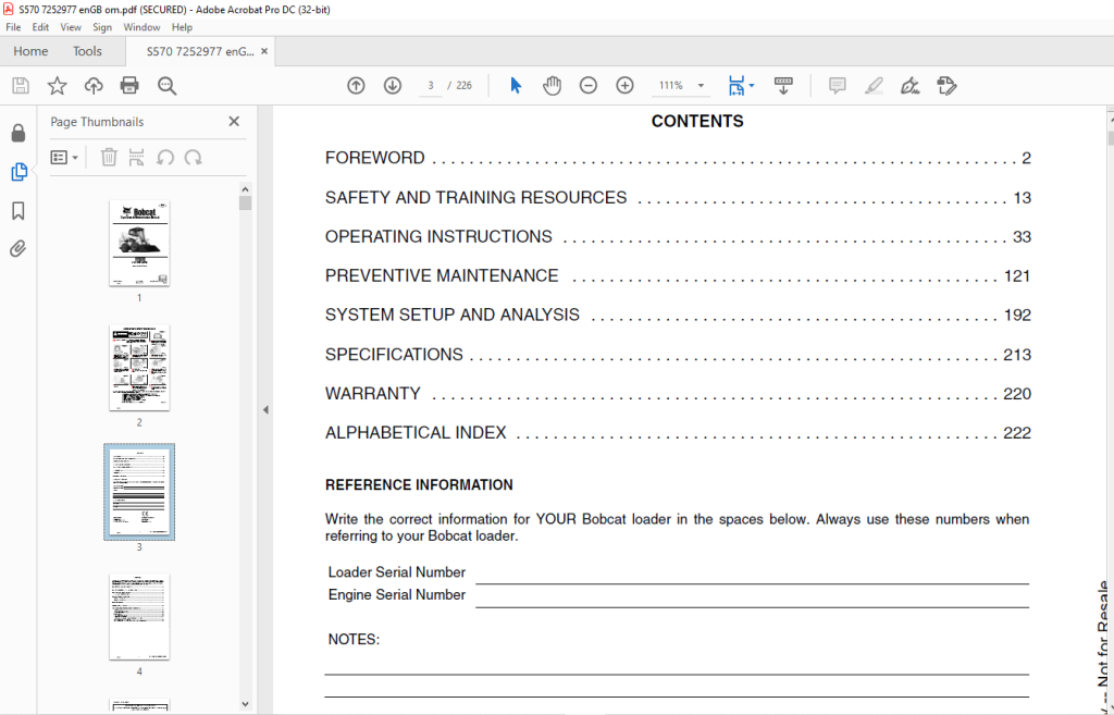 Bobcat S570 Skid-Steer Loader Operation & Maintenance Manual SN