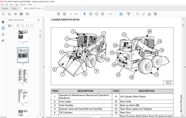 Bobcat S570 Skid-Steer Loader Operation & Maintenance Manual SN