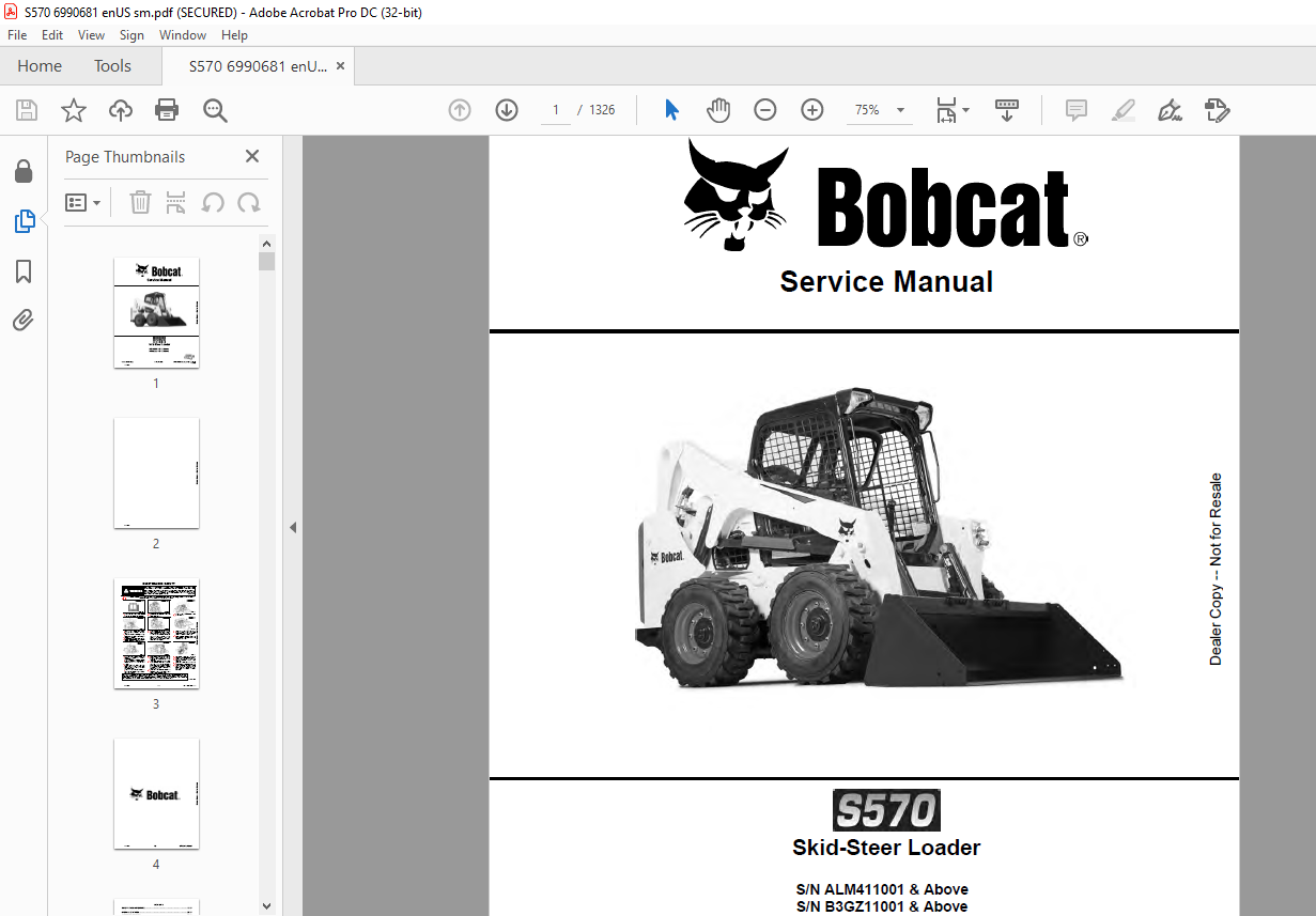 Bobcat S570 Skid-Steer Loader Service Manual 6990681 - PDF DOWNLOAD