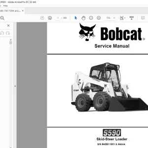 Bobcat S590 Skid-Steer Loader Service Manual SN B4ZE11001 & Above - PDF DOWNLOAD