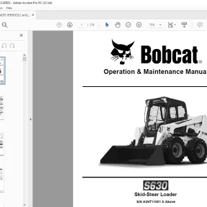 Bobcat S630 Skid-Steer Loader Operation & Maintenance Manual SN A3NT11001 & Above - PDF DOWNLOAD