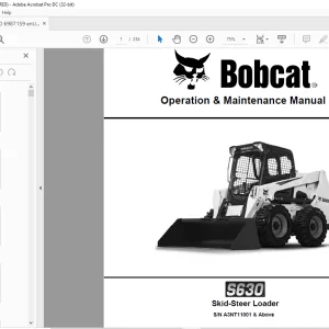 Bobcat S630 Skid-Steer Loader Operation & Maintenance Manual SN A3NT11001 & Above - PDF DOWNLOAD