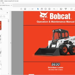Bobcat S630 Skid-Steer Loader Operation & Maintenance Manual SN AHGL11001 & Above - PDF DOWNLOAD