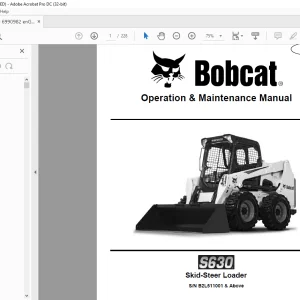 Bobcat S630 Skid-Steer Loader Operation & Maintenance Manual SN B2L511001 & Above - PDF DOWNLOAD