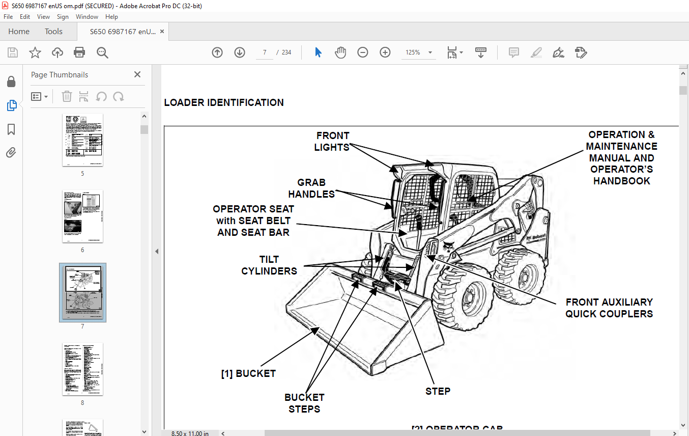 Bobcat S650 Skid-Steer Loader Operation & Maintenance Manual SN ...