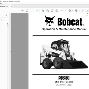 Bobcat S650 Skid-Steer Loader Operation & Maintenance Manual SN A3NV11001 & Above - PDF DOWNLOAD