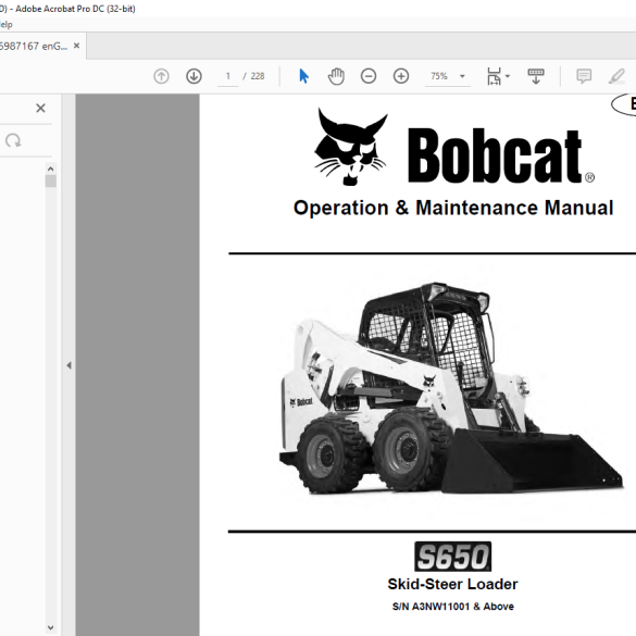 Bobcat S650 Skid-Steer Loader Operation & Maintenance Manual SN