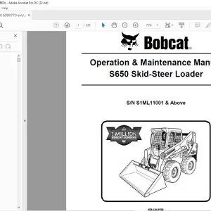 Bobcat S650 Skid-Steer Loader Operation & Maintenance Manual SN S1ML11001 & Above - PDF DOWNLOAD