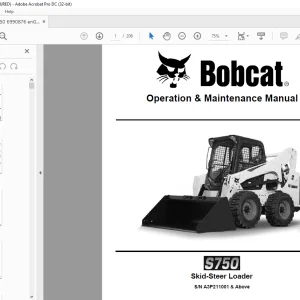 Bobcat S750 Skid-Steer Loader Operation & Maintenance Manual SN A3P211001 & Above - PDF DOWNLOAD