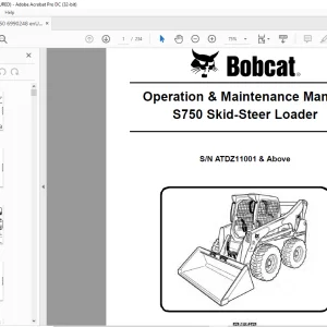Bobcat S750 Skid-Steer Loader Operation & Maintenance Manual SN ATDZ11001 & Above - PDF DOWNLOAD