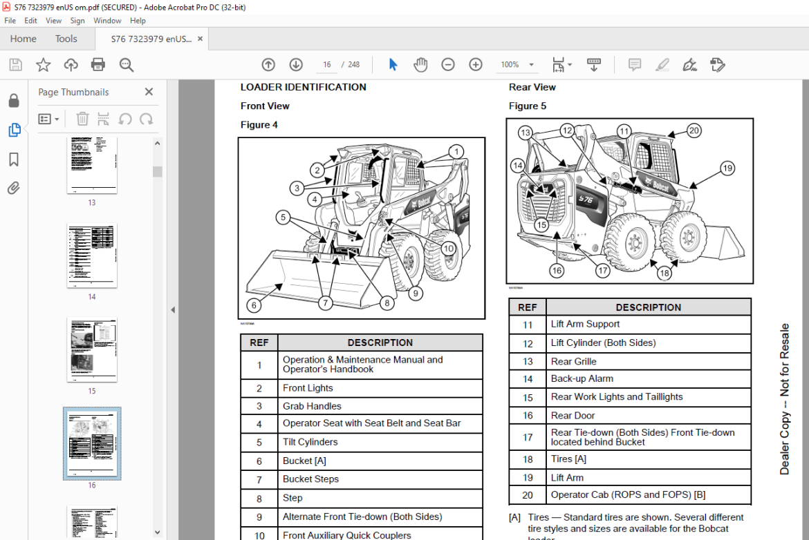 Bobcat S76 Skid-Steer Loader Operation & Maintenance Manual SN