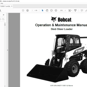 Bobcat S76 Skid-Steer Loader Operation & Maintenance Manual SN B4ZY11001 & Above - PDF DOWNLOAD