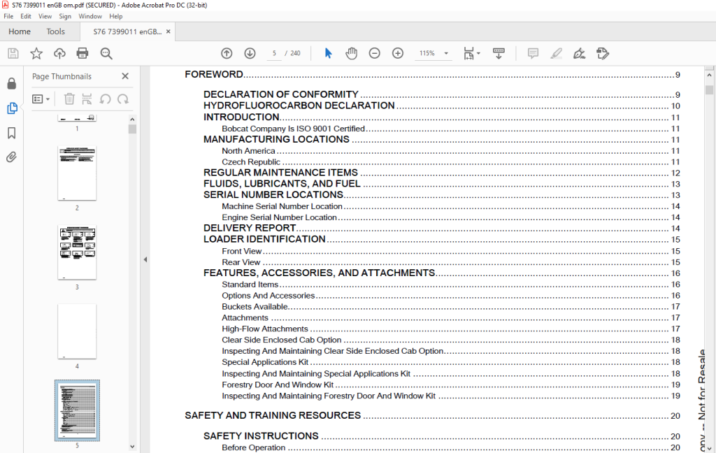 Bobcat S76 Skid-Steer Loader Operation & Maintenance Manual SN