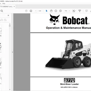 Bobcat S770 Skid-Steer Loader Operation & Maintenance Manual SN A3P411001 & Above - PDF DOWNLOAD