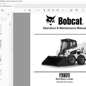 Bobcat S770 Skid-Steer Loader Operation & Maintenance Manual SN A3P411001 & Above - PDF DOWNLOAD