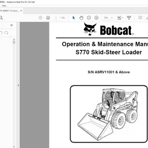 Bobcat S770 Skid-Steer Loader Operation & Maintenance Manual SN ASRV11001 & Above - PDF DOWNLOAD