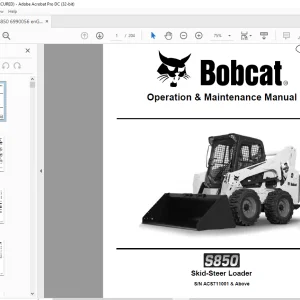 Bobcat S850 Skid-Steer Loader Operation & Maintenance Manual SN ACS711001 & Above - PDF DOWNLOAD