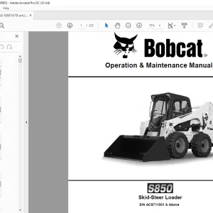 Bobcat S850 Skid-Steer Loader Operation & Maintenance Manual SN ACS711001 & Above - PDF DOWNLOAD