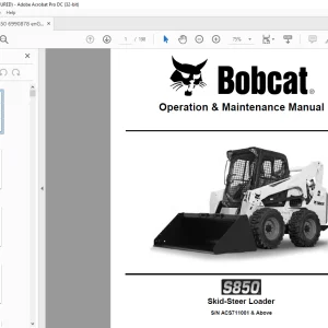 Bobcat S850 Skid-Steer Loader Operation & Maintenance Manual SN ACS711001 & Above - PDF DOWNLOAD