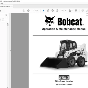 Bobcat S850 Skid-Steer Loader Operation & Maintenance Manual SN ACSL11001 & Above - PDF DOWNLOAD