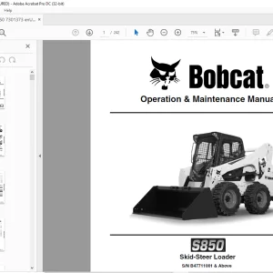 Bobcat S850 Skid-Steer Loader Operation & Maintenance Manual SN B47711001 & Above - PDF DOWNLOAD