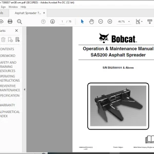 Bobcat SAS200 Asphalt Spreader Operation & Maintenance Manual SN B52S00101 & Above -  PDF DOWNLOAD